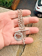 Silver & Gold Fob Curb Link Chain/Necklace – AHS – Chester – 1900 / 1914