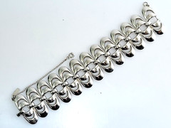 MCM Vintage Monet Signed Rhodium Finish Openwork Statement Bracelet Book Piece