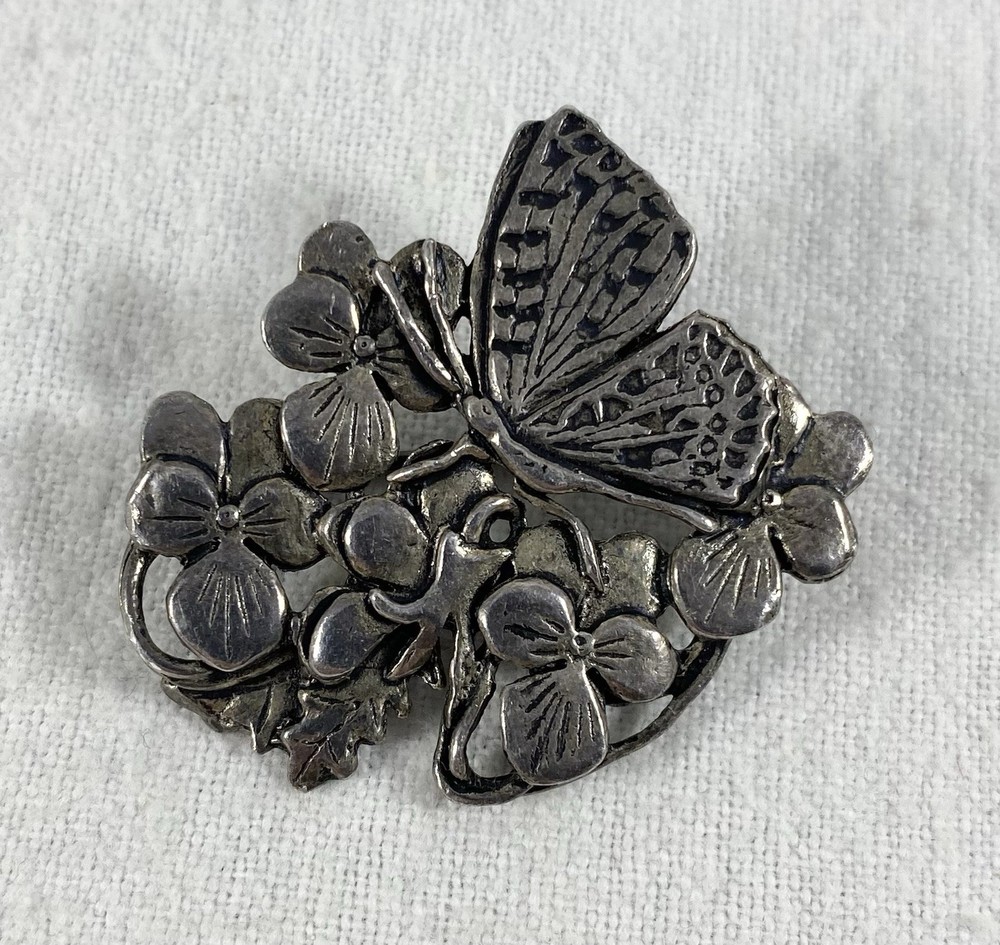 Artisan MASJ Maureen Ann Story Jones Silver Plated Pewter Butterfly Brooch