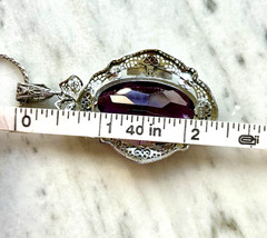 Deco Purple Glass & Multicolor Enamel Filigree Pendant Signed Helgen 17.75”Huge