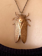 Cicada Pendant W/ Hidden Locket Stashbox Large Brass Egyptian Revival Necklace