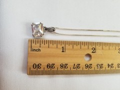 Sterling Silver Emerald Cut AB Crystal Solitaire Pendant Necklace Rope Design