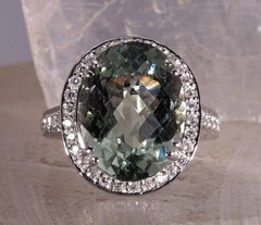 9.38ct Green Amethyst Praisiolite Cocktail Ring 14k White Gold with Diamonds