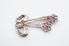 Vintage Sterling Silver 925 Amethyst Marcasite Flower Brooch Pin