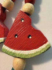 Vintage Fruit Salad Necklace Watermelon Wooden Beads Retro Signed 1987