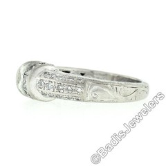 Vintage Platinum 1.35ct Floating Diamond w/ Accents Hand Engraved Work Band Ring