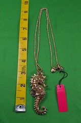 Vintage Betsey Johnson Signed Sea Horse 3″ Pendant Charm W/ Necklace,Yellow,M9