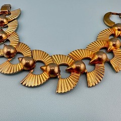 Vintage Art Deco Style Bracelet Gold Tone Fan Link 6.5″ Designer Signed