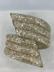 Vintage Lucite Confetti Bracelet Gold White Wide Bypass Clamper