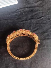 18k Sokid Yellow Gold Bangle Bracelet Diamonds Emeralds Sapphires Rubies