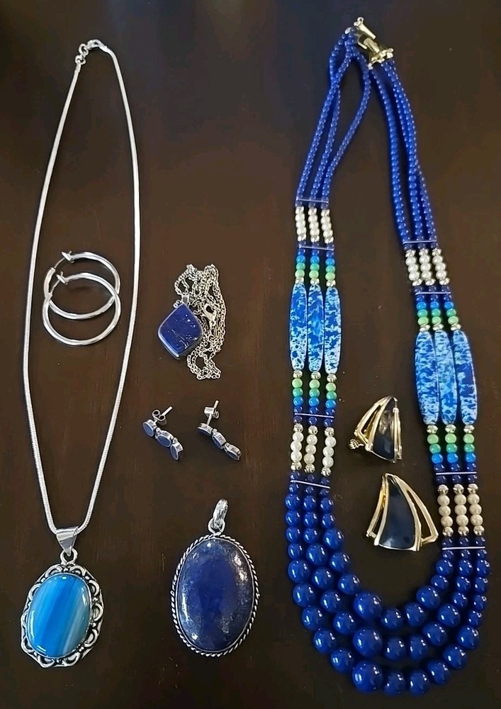 Lot Mix Lapis Lazuli 925 Chain Banded Agate Pendants Monet Earrings Necklace