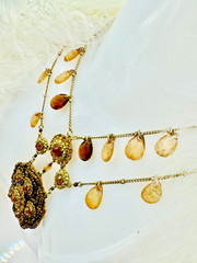 VTG! “Liz Clayborne’s Amber Crystals & Beads Victorian Style Necklace + Earrings