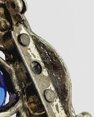 Rabbit Bunny Holding Blue Faceted Egg Silver Tone Vintage Brooch Pin Distressed