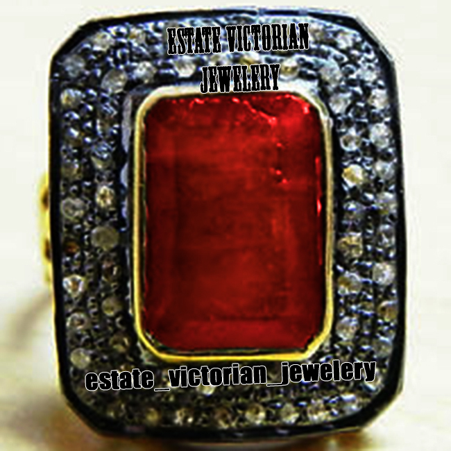Stunning 1.07ctw Rose Cut Diamond Ruby Studded Silver Vintage Style Ring Jewelry