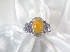 Vintage Sterling Silver 925 Fire Ethiopian Opal Tanzanite Butterfly Ring Size 7
