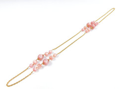 Vintage Moonglow Pink Lucite Beaded Chain Station Gold Tone Necklace 44″
