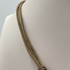 Vintage Lia Sophia Mother of Pearl Pendant Necklace Boho Beaded Cord Retro