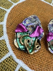 Vtg Mixed Media UNIQUE ABSTRACT ART GEOMETRIC CLIP EARRINGS FASHION 80’s