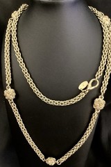 GUY LAROCHE Signed Gold Tone Braided Chain Station Chunky 36 in. Necklace—Rare