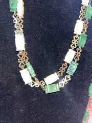 Faux Jade and Faux Ivory Look beaded necklace vintage 48” Statement Piece EUC