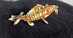 VINTAGE 925 STERLING SILVER ARTICULATED KOI FISH PENDANT ORANGE ENAMEL CLOISONNE