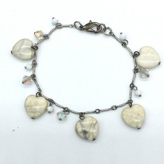 Beaded Heart Charm Semi-precious Stone Chain Bracelet