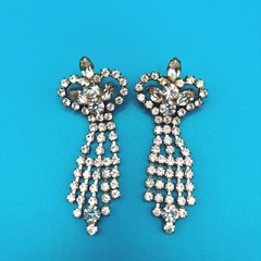 Vintage Rhinestone Dangle Earrings Silver Tone Clear Crystal Glam Party
