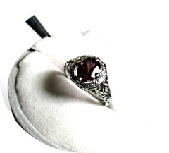 Pretty -RHODOLITE Garnet Ring – Violet Tint – Antique 14k Solid White Gold Mtg.
