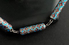 VINTAGE CHINESE EXPORT SILVER & CLOISONNÉ ENAMEL BARREL TUBE LINK NECKLACE 77CM