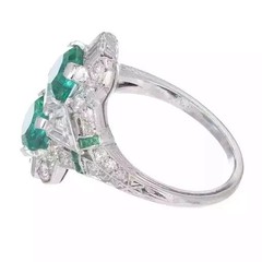 3.42Ct Art Deco Vintage Style Lab Created Emerald 14K White Gold FN Wedding Ring