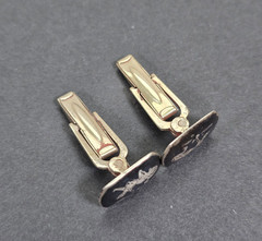 VINTAGE SIAM STERLING SILVER NIELLO TIE BAR & CUFFLINKS SET GODDESS DANCERS 925