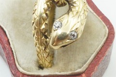 ANTIQUE ENGLISH GEORGIAN 18K GOLD DIAMOND SET COILED SNAKE RING C1800’s