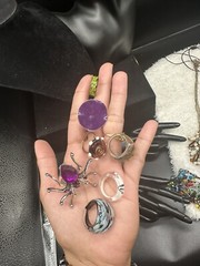 Lots of Vintage Art Glass, Resin, Silver Tone, And Wood Carved Jewelry21pc