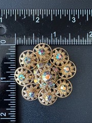 VTG Gold Tone Aurora Borealis Rhinestone Flower Cluster Brooch Pin 1950s/1960s