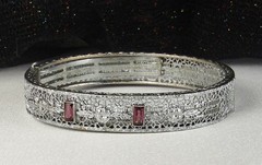 1920s Deco Filigree Bracelet JH PECKHAM Hinged Bangle Amethyst Paste Rhodium