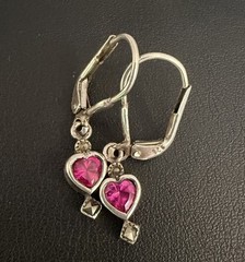 Vintage Sterling Silver Red/Pink Heart Dangle Earrings