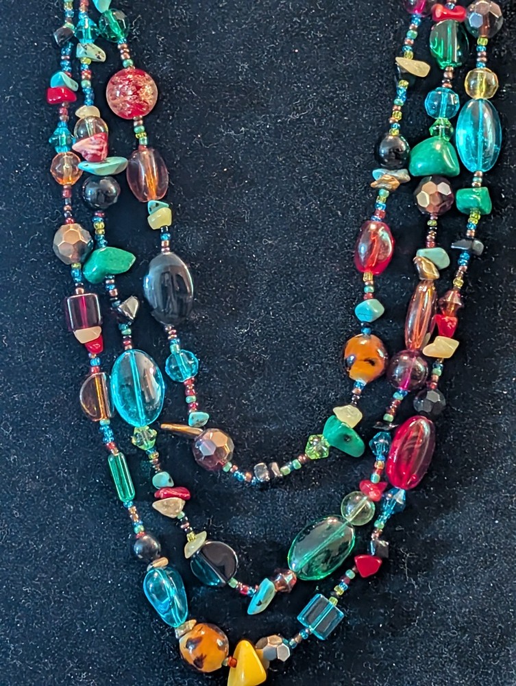 Vintage Southwestern Style Multicolor Stone 3 Strand Necklace