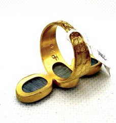 Gold Sterling Silver Ring Blue Purple Gemstone Large Statement Boho Sz 10