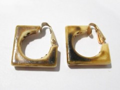 Brown Yellow Marbled Square Vintage Clip On Earrings Plastic Hong Kong