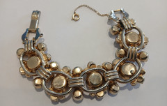 Vintage Juliana DE Topaz AB Crystal Rhinestone 5 link bracelet, brooch, earrings