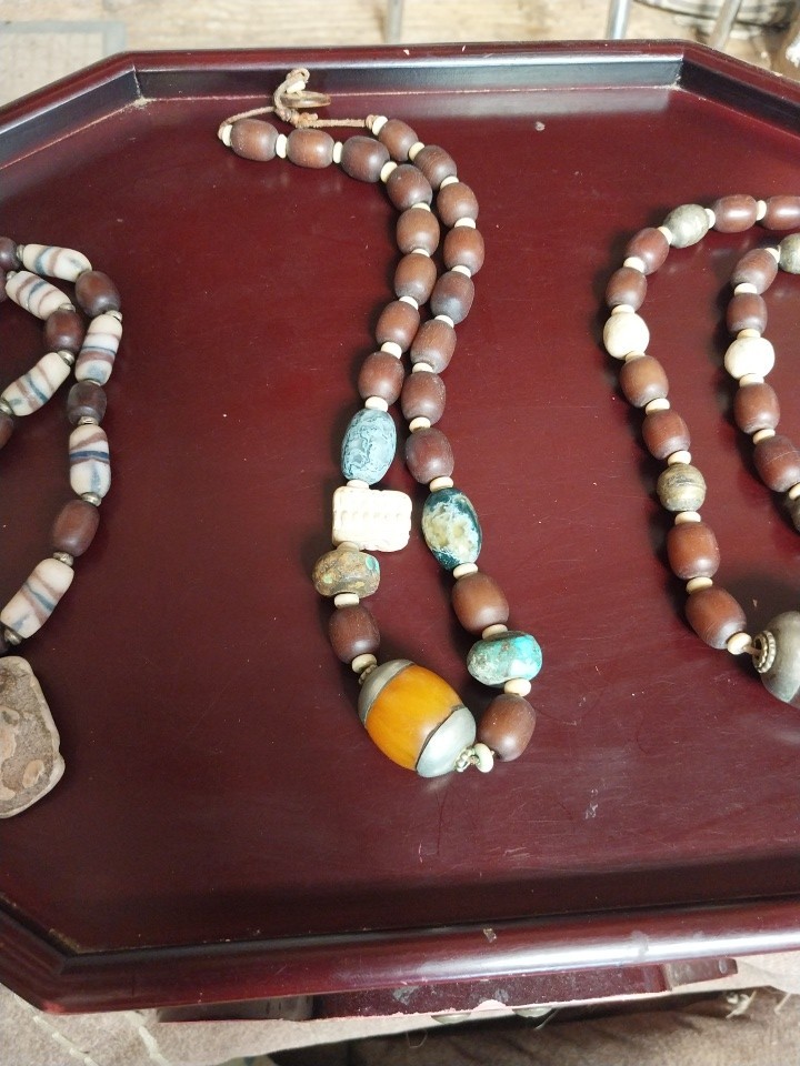 3 Vintage Beaded Necklaces – Tribal – Wood, Glass & Stone –