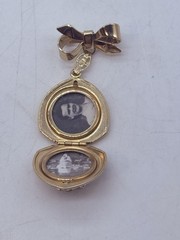 Vintage Bow Locket Pin Brooch Gold Tone Green Stone Rhinestones Original Photos