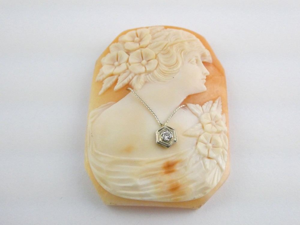 Antique Art Nouveau Shell Loose Cameo Habille Old Mine Diamond 45mm x 33mm Size