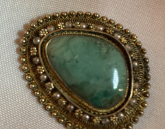 Brooch .935 Silver Turquoise Pearl Pendant 1.75″