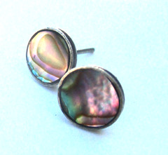 Sterling Stud Earrings Vintage Abalone Circular Southwest Style Iridescent .25″