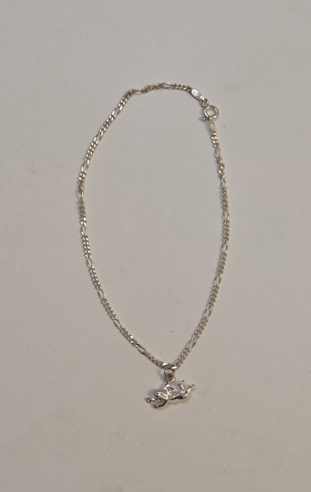 Vintage Italian Sterling Silver Figaro Bracelet / Anklet Charub Charm
