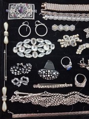 ANTIQUE VINTAGE Deco Sterling Mix Rhinestone JEWELRY LOT All Wearable 400grams
