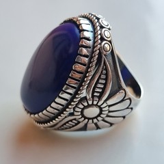 Ancient Vintage Victorian Ring Sterling Silver Lapis Lazuli Stone – Size 9.5
