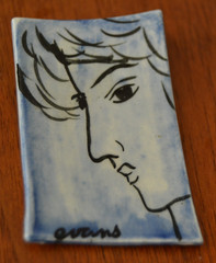 Rare Vintage Signed Evans Ceramic YOUNG MAN Brooch Pin 1.25 in. x 2 in. Blue