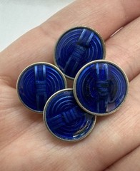 Vintage Baer & Wilde Kum-A-Part Blue Enamel Dress Studs Shirt Buttons Set of 4